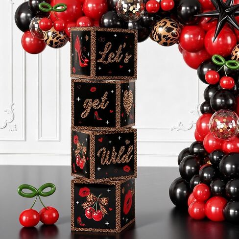 ديكورات حفلات Cheetah Cherry من Gueevin، 4 قطع لديكور صندوق ورقي لعيد الميلاد، والعزاب، وليلة البنات، والحفلات التي تحمل عنوان الكرز in Kuwait