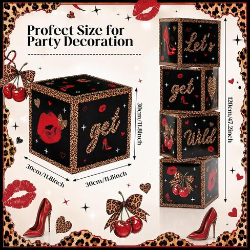 ديكورات حفلات Cheetah Cherry من Gueevin، 4 قطع لديكور صندوق ورقي لعيد الميلاد، والعزاب، وليلة البنات، والحفلات التي تحمل عنوان الكرز in Kuwait