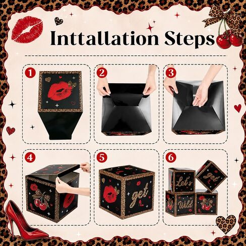 ديكورات حفلات Cheetah Cherry من Gueevin، 4 قطع لديكور صندوق ورقي لعيد الميلاد، والعزاب، وليلة البنات، والحفلات التي تحمل عنوان الكرز in Kuwait