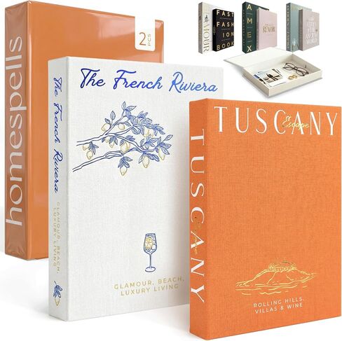 Decorative Books for Home Decor – Orange & White Linen Faux Books Decoration: Aesthetic Fake Book for Shelf, Living Room, Mantle, Entryway & Coffee Table Decor – Stack Faux Book Storage Box, Set of 2 in Saudi Arabia