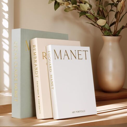 كتب صناعية مزخرفة لديكور المنزل - مجموعة من 3 كتب ديكور صناعية مجوفة من الكتان الجمالي لتزيين رف كتب طاولة القهوة مع مساحة تخزين مخفية (أزرق داكن وبيج وأبيض) in Kuwait