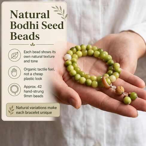 Bodhi Beads Bracelet for Women, 9mm Natural Bodhi Seed Prayer Beads, Double Wrap Meditation Yoga Jewelry, Mindful Gift for Her in Kuwait