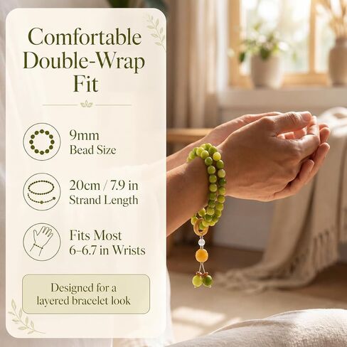 Bodhi Beads Bracelet for Women, 9mm Natural Bodhi Seed Prayer Beads, Double Wrap Meditation Yoga Jewelry, Mindful Gift for Her in Kuwait