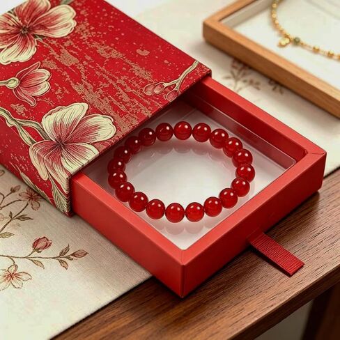 LIYAPEI 8mm Natural Red Agate Beaded Bracelet for Women, Genuine Red Gemstone Stretch Elastic Bracelet, Healing Crystal Red Jade Stone Jewelry for Everyday Wear & Gift in Saudi Arabia