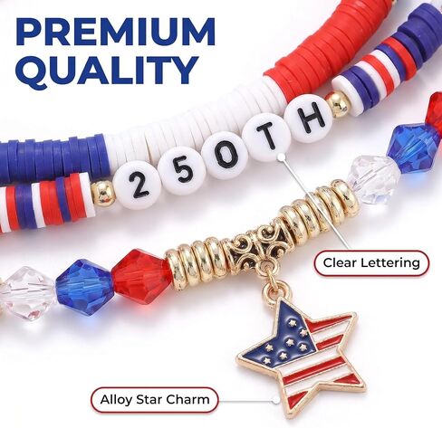 250th Anniversary USA Bracelet 1776-2026 – Elastic Beaded Wristband with Blue & Red Artificial Gemstones, Patriotic Jewelry for Independence Day, Semiquincentennial Celebration Gift for Women Men in Saudi Arabia
