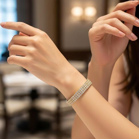 2 PCS Gold Rhinestone Bracelets for Women, Rhinestone Stretch Bracelet Stackable Crystal Tennis Bangles Stretch Sparking Stackable for Bridal, Wedding, Party, And Daily Wear in Kuwait