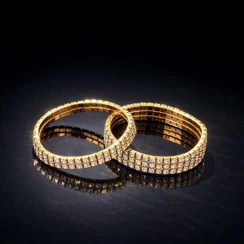 2 PCS Gold Rhinestone Bracelets for Women, Rhinestone Stretch Bracelet Stackable Crystal Tennis Bangles Stretch Sparking Stackable for Bridal, Wedding, Party, And Daily Wear in Kuwait