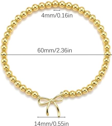 2PCS Dainty Beaded Bracelet Set for Women - Waterproof Silver Gold Bow Charm Stretch Ball Handmade Stackable Bracelets, Trendy Adjustable Jewelry Birthday Gifts for Her in Saudi Arabia