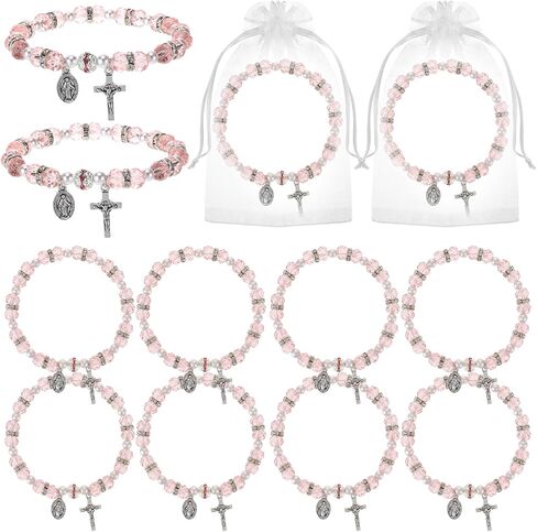12 Pcs Rosary Bracelet for Women Bulk Bead Cross Bracelet Virgin Mary Catholic Gifts for Christian Baptism Communion in Saudi Arabia