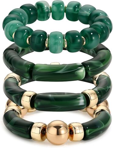 4Pcs Beaded Bracelets for Women Colorful Acrylic Resin Beads Bracelet Boho Adjustable Statement Chunky Bracelet Summer Beach Bangle Jewelry in Saudi Arabia