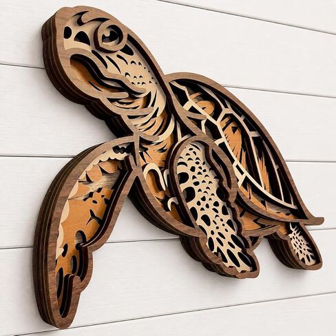 Fossil King Sea Turtle Wall Decor Large 14.5" – 3D Layered Wood Coastal Wall Art Beach House Ocean Decor in Saudi Arabia