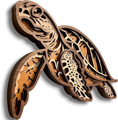 Fossil King Sea Turtle Wall Decor Large 14.5" – 3D Layered Wood Coastal Wall Art Beach House Ocean Decor in Saudi Arabia