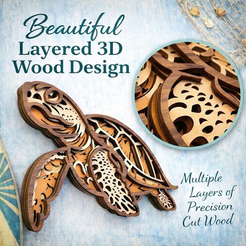 Fossil King Sea Turtle Wall Decor Large 14.5" – 3D Layered Wood Coastal Wall Art Beach House Ocean Decor in Saudi Arabia