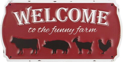 AIM & GGKK Farmhouse Welcome Sign with Farm Animal - Burgundy Rustic Wall Decor for Entryway, Porch, Kitchen - Welcome to The Family Farm Metal Wall Art in Saudi Arabia