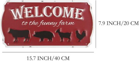 AIM & GGKK Farmhouse Welcome Sign with Farm Animal - Burgundy Rustic Wall Decor for Entryway, Porch, Kitchen - Welcome to The Family Farm Metal Wall Art in Saudi Arabia