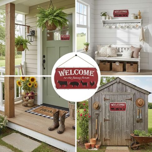 AIM & GGKK Farmhouse Welcome Sign with Farm Animal - Burgundy Rustic Wall Decor for Entryway, Porch, Kitchen - Welcome to The Family Farm Metal Wall Art in Saudi Arabia