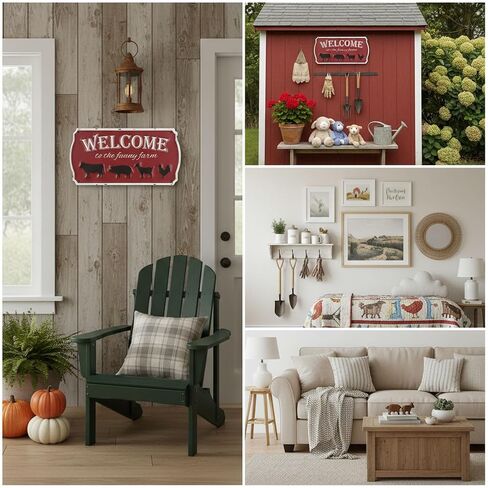 AIM & GGKK Farmhouse Welcome Sign with Farm Animal - Burgundy Rustic Wall Decor for Entryway, Porch, Kitchen - Welcome to The Family Farm Metal Wall Art in Saudi Arabia