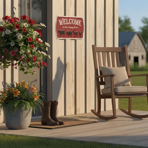 AIM & GGKK Farmhouse Welcome Sign with Farm Animal - Burgundy Rustic Wall Decor for Entryway, Porch, Kitchen - Welcome to The Family Farm Metal Wall Art in Saudi Arabia