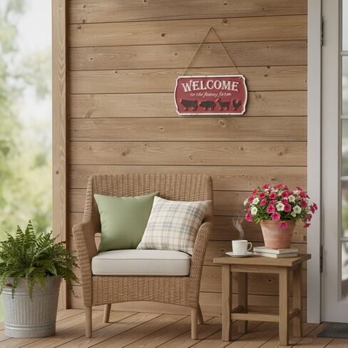 AIM & GGKK Farmhouse Welcome Sign with Farm Animal - Burgundy Rustic Wall Decor for Entryway, Porch, Kitchen - Welcome to The Family Farm Metal Wall Art in Saudi Arabia