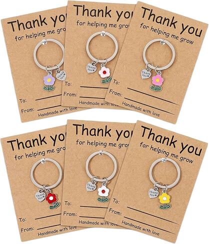 Nogeqi 6 Pcs Teacher Appreciation Gifts for Women, Teacher Keychains in Bulk Flower Intial Thank You for Helping Me Grow Gifts for Daycare Kindergarten Teachers Assistant in Kuwait