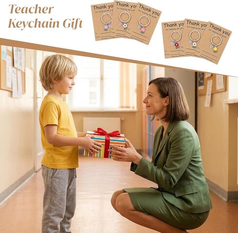 Nogeqi 6 Pcs Teacher Appreciation Gifts for Women, Teacher Keychains in Bulk Flower Intial Thank You for Helping Me Grow Gifts for Daycare Kindergarten Teachers Assistant in Kuwait