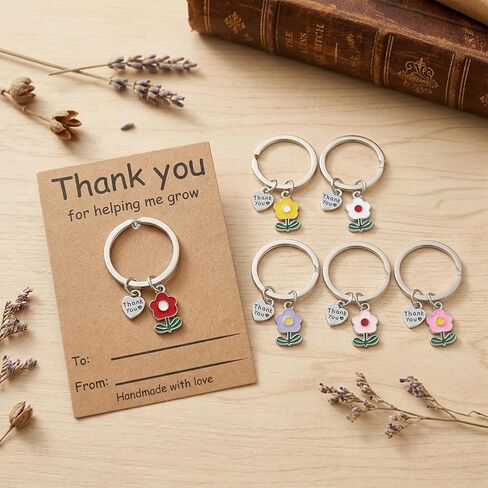 Nogeqi 6 Pcs Teacher Appreciation Gifts for Women, Teacher Keychains in Bulk Flower Intial Thank You for Helping Me Grow Gifts for Daycare Kindergarten Teachers Assistant in Kuwait