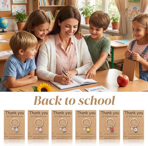 Nogeqi 6 Pcs Teacher Appreciation Gifts for Women, Teacher Keychains in Bulk Flower Intial Thank You for Helping Me Grow Gifts for Daycare Kindergarten Teachers Assistant in Kuwait