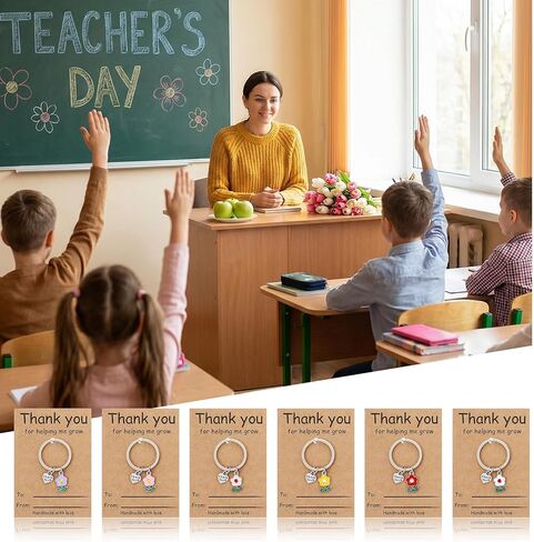 Nogeqi 6 Pcs Teacher Appreciation Gifts for Women, Teacher Keychains in Bulk Flower Intial Thank You for Helping Me Grow Gifts for Daycare Kindergarten Teachers Assistant in Kuwait