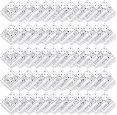 White Bandana 50 Pcs Bulk Bandanas for Women Men - Large White Bandanas Polyester Headwrap Scarf Headband Handkerchief 21.6 x 21.6 Inch in Kuwait