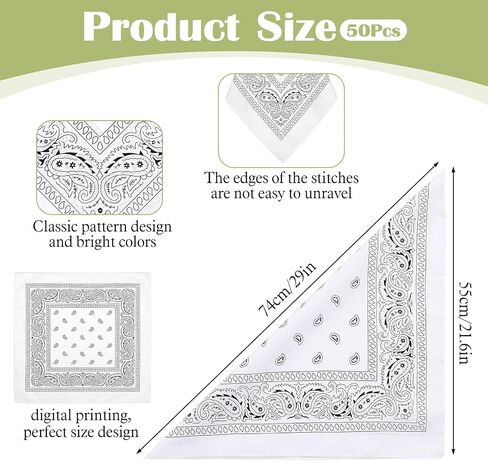 White Bandana 50 Pcs Bulk Bandanas for Women Men - Large White Bandanas Polyester Headwrap Scarf Headband Handkerchief 21.6 x 21.6 Inch in Kuwait