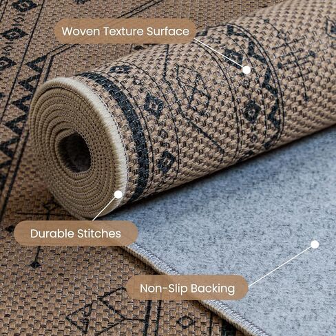 2x6 Washable Non Slip Faux Jute Rug, Durable Boho Hallway Runner Rug, Non Shedding Low Pile Indoor Floor Carpet for Entryway Bedside Porch Doorway, Rustic Farmhouse Braided Carpet in Saudi Arabia