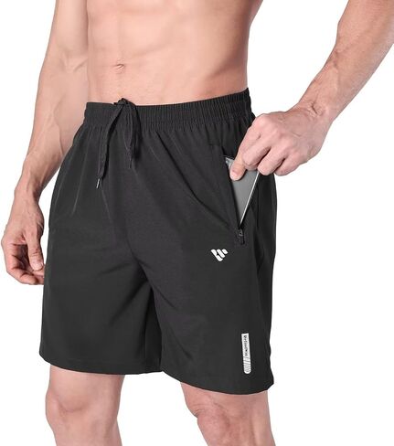 Mens Athletic Running Shorts Quick Dry 7 inch Workout Exercise Gym Basketball Lightweight Zipper Pockets in Saudi Arabia