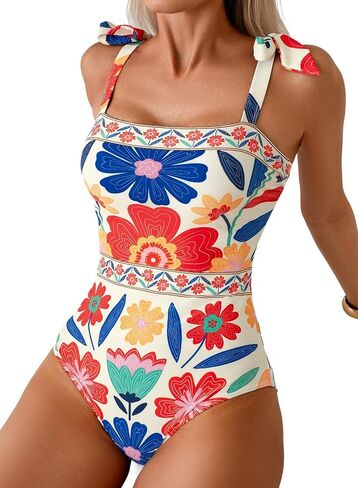 Herseas One Piece Swimsuit Women Modest Tummy Control Bathing Suit 2026 Boho Tie Knot Beach Slimming Swimwear in Kuwait