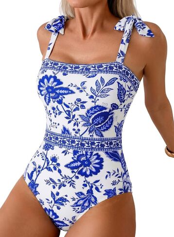 Herseas One Piece Swimsuit Women Modest Tummy Control Bathing Suit 2026 Boho Tie Knot Beach Slimming Swimwear in Kuwait