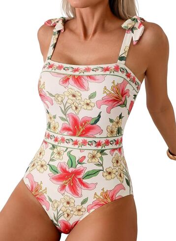 Herseas One Piece Swimsuit Women Modest Tummy Control Bathing Suit 2026 Boho Tie Knot Beach Slimming Swimwear in Kuwait