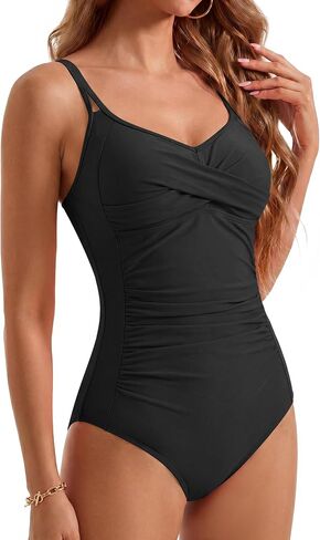Slimming Tummy Control Swimsuits for Women Front Cross Push Up One Piece Bathing Suits Full Coverage Swimwear in Saudi Arabia