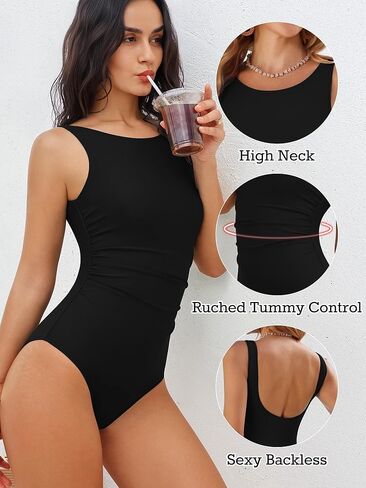 ANRABESS Women Swimsuits One Piece Tummy Control Full Coverage Backless Bathing Suit Ruched Swim Suit Beach Vacation Swimwear in Kuwait