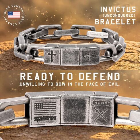 Hero Company Men’s Stainless Steel Bracelet - ‘Invictus Unconquered’ Bracelet for Men - Helps Pair Veterans With A Service Dog or Shelter Dog in Saudi Arabia