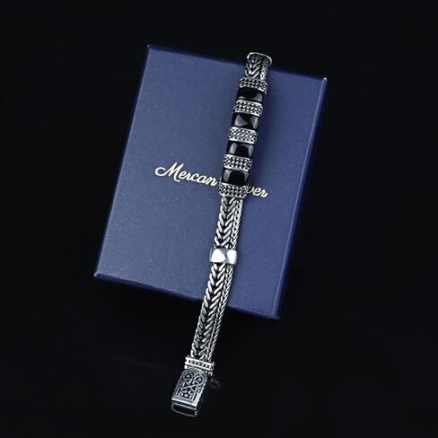 925 Sterling Silver Onyx Chain Bracelet, Onyx Link Chain Bracelet, Foxtail Chain Bracelet, Black Onyx Stone Bracelet, Gift For Men in Kuwait
