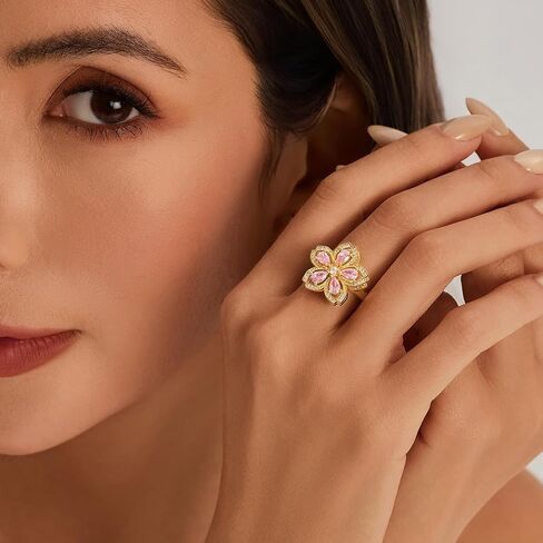 Cicy Bell Fidget Rings for Women 18K Gold Plated Rotatable Cherry Blossom Sparkly Cubic Zirconia Statement Finger Band Engagement Open Adjustable Ring Jewelry in Kuwait