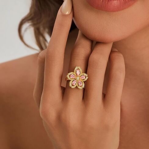 Cicy Bell Fidget Rings for Women 18K Gold Plated Rotatable Cherry Blossom Sparkly Cubic Zirconia Statement Finger Band Engagement Open Adjustable Ring Jewelry in Kuwait