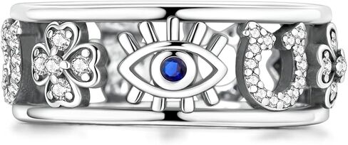 Evil Eye Rings For Women, 925 Sterling Silver Rings - Elegant 5A CZ Dainty Hoop & Band Design, Hypoallergenic Daily Wear Jewelry with Gift Bag in Saudi Arabia