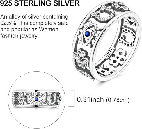Evil Eye Rings For Women, 925 Sterling Silver Rings - Elegant 5A CZ Dainty Hoop & Band Design, Hypoallergenic Daily Wear Jewelry with Gift Bag in Saudi Arabia