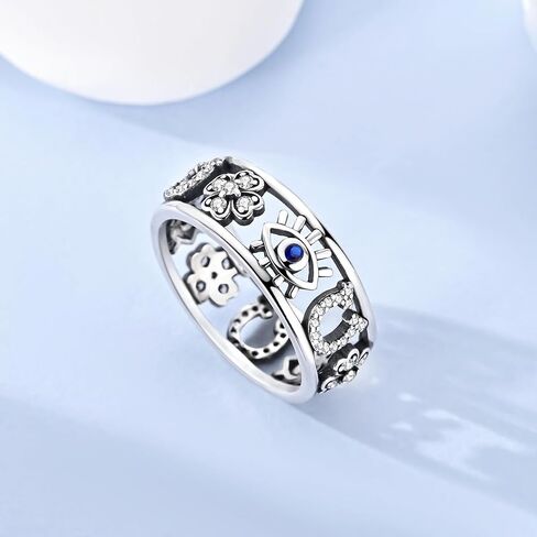 Evil Eye Rings For Women, 925 Sterling Silver Rings - Elegant 5A CZ Dainty Hoop & Band Design, Hypoallergenic Daily Wear Jewelry with Gift Bag in Saudi Arabia