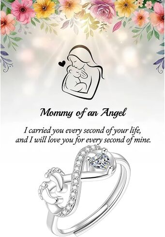 Mommy of an Angel Miscarriage Rings, Pregnancy Loss Remembrance Angel Wing Feet Open Ring Memorial Keepsake Gift Grieving Mothers Sterling Silver Plated Ring Jewelry in Saudi Arabia
