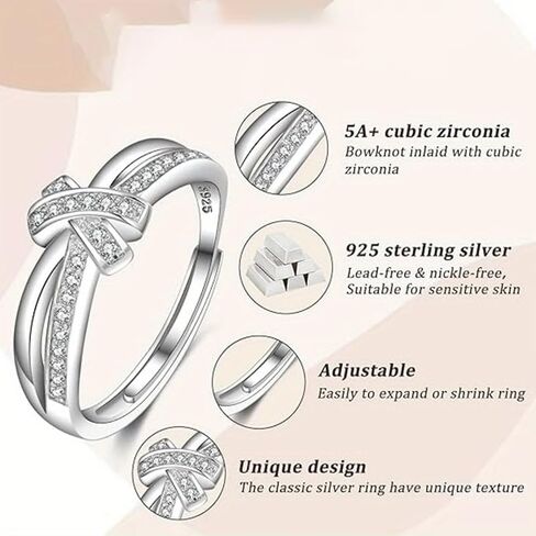925 Sterling Silver Rings for Women, Adjustable Knot Ring Hypoallergenic Jewelry, Dainty Stackable Band in Kuwait