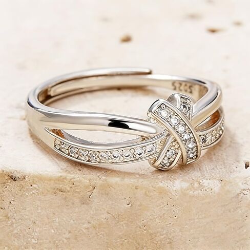 925 Sterling Silver Rings for Women, Adjustable Knot Ring Hypoallergenic Jewelry, Dainty Stackable Band in Kuwait