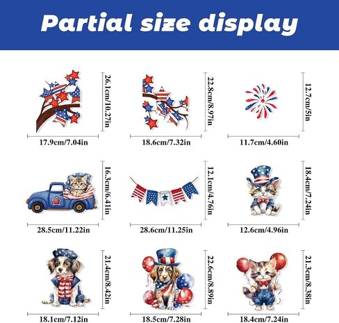 9PCS Patriotic Window Clings for Glass Windows Cute Dog Cat Window Decals Stickers 4th of July American Flag Memorial Day Window Clings Double-Sided Independence Day Window Decor for Home School Party in Saudi Arabia