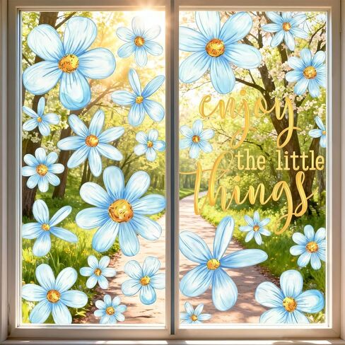 Spring Summer Daisy Window Clings Floral Window Stickers Double-Side Flower Glass Decals for Home Office School Classroom Party Shop Display Decorations,6 Sheets in Saudi Arabia
