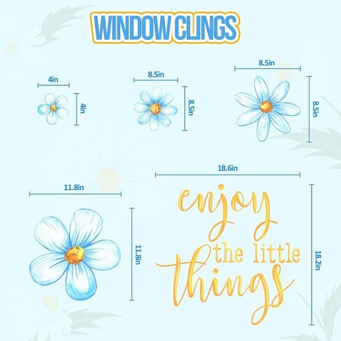 Spring Summer Daisy Window Clings Floral Window Stickers Double-Side Flower Glass Decals for Home Office School Classroom Party Shop Display Decorations,6 Sheets in Saudi Arabia